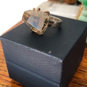 Variance Objects Golden Rutilated Quartz Ring in 14k Gold and Silver Band 6.5